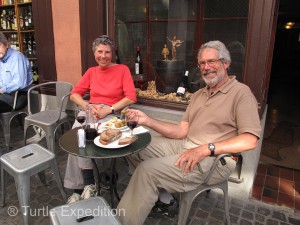 We celebrated my new visa with a glass of wine and some tapas at Bodega Española, one of our favorite street cafes in the old part of Zurich.