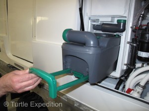 Virtually all European RVs use “Cassette Toilets” which have removable 5-gallon tanks similar to the Thetford Porta Potty we use.