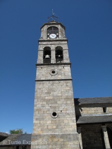 The bell tower had two sets of bells that rang in sequence on the hour.