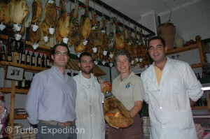 For her birthday, the three cousins , Rafael, Eduardo and Angel Contreras presented Monika a whole 5.5 kg (12 lb) Jamón Ibérico de Bellota. Wow!