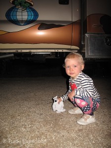 Little Anneliese had a big smile on her face when she received Bertand, the Espar bear.