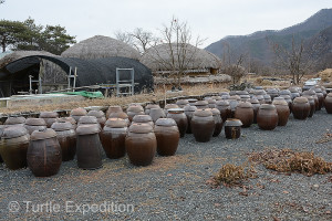 Sort of a mixture of fermented cabbage, chilies and fish, kimchi is stored in clay pots. No Korean meal is complete without kimchi.