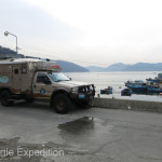 We spent our last night in The Turtle V camped on a wharf in a small fishing village overlooking the glassy waters of the East Sea.