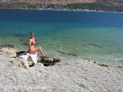 The pebble beach near Kaş was warmer than the water but we braved a dip anyway. It was still early in the season.