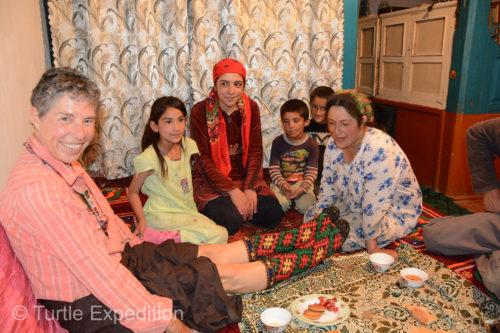 Monika was presented with a traditional pair of socks fashioned with a hook and not a set of needles.