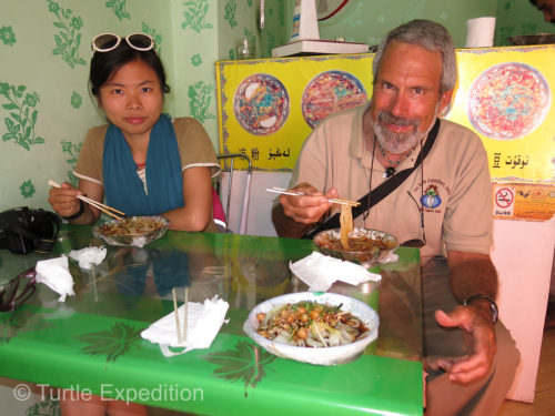 Green spotted a cute hole-in-the-wall café and I tried to remember how to use chopsticks.