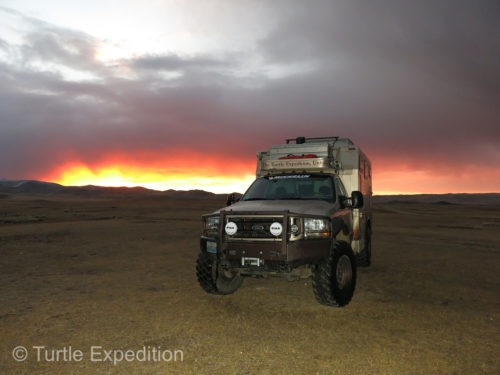 The first morning driving west toward Olgii brought us this spectacular sunrise.