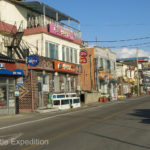 Seafood businesses along the pier and fishing port of Samcheok.