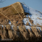 These rice straw roofs are very carefully tied down.