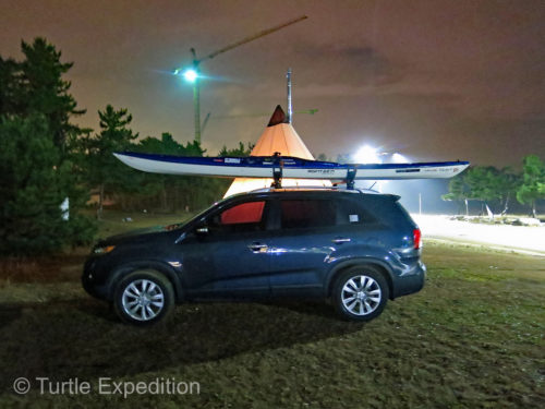 A sea kayak club from Seoul camped on Samcheok beach for the weekend. We were surprised to discover Lee's authentic teepee and pellet stove.