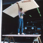 Monika is holding one of the light Nida-Core panels before it was coated with fiberglass on both sides.