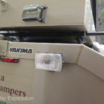 On the roof we installed a system of Yakima permanent rack rails. The Yakima rails accommodate low-profile Yakima Skyline Towers and cross bars to which we can attach racks for a canoe, kayaks, or a Yakima ski box.