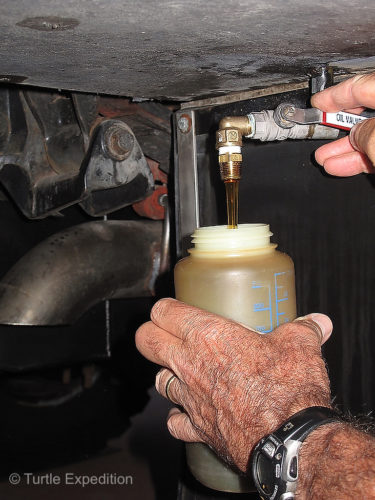 Amsoil is on tap from a 14-gallon reservoir built into the camper behind the wheel well.