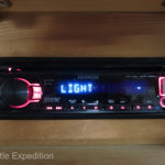 A Kenwood AM/FM radio and CD player also accepts flash sticks or the USB plug from our iPod or iPhone.